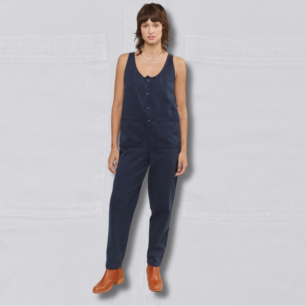 Jungmaven Button Front Jumper in Navy | Hemp & Organic Cotton Twill | Size S